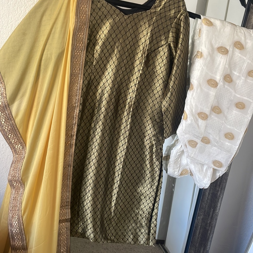 3 piece Indian suit salwar suit for any event gold/cream color combination